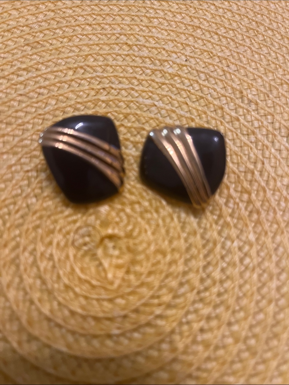 Black Resin Square Earrings with Gold Wire Detail